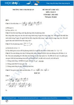 Bộ 5 đề thi giữa HK2 môn Toán 9 năm 2021-2022 có đáp án Trường THCS Thanh Quan
