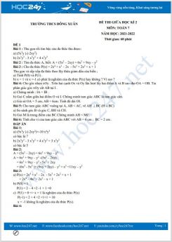 Bộ 5 đề thi giữa HK2 môn Toán 7 năm 2021-2022 có đáp án Trường THCS Đông Xuân