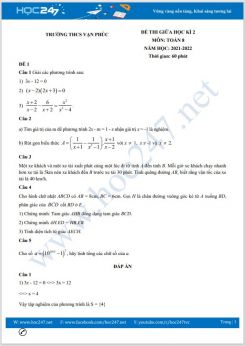 Bộ 5 đề thi giữa HK2 môn Toán 8 năm 2021-2022 có đáp án Trường THCS Vạn Phúc