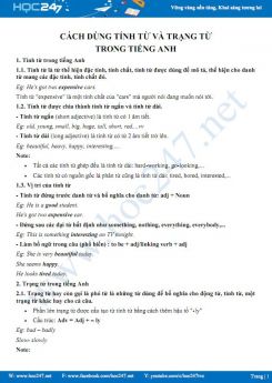 Cách dùng tính từ và trạng từ trong Tiếng Anh