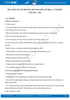 Đề cương ôn tập giữa HK2 môn Tin học 6 Cánh Diều năm 2021-2022