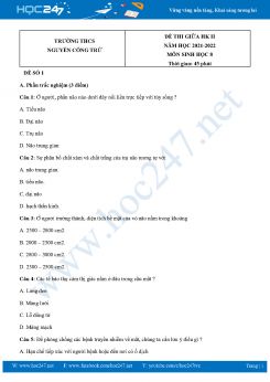 Bộ 5 Đề thi giữa HK2 môn Sinh Học 8 năm 2021-2022 Trường THCS Nguyễn Công Trứ có đáp án