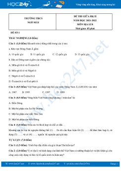 Bộ 5 Đề thi giữa HK2 môn Địa Lí 8 năm 2021-2022 Trường THCS Ngô Mây có đáp án