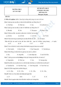 Bộ 5 Đề thi giữa HK2 môn Địa Lí 8 năm 2021-2022 Trường THCS Lê Văn Việt có đáp án