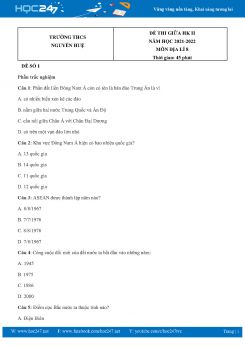 Bộ 5 Đề thi giữa HK2 môn Địa Lí 8 năm 2021-2022 Trường THCS Nguyễn Huệ có đáp án