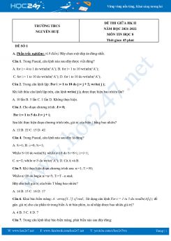 Bộ 5 Đề thi giữa HK2 môn Tin học 8 năm 2021-2022 Trường THCS Nguyễn Huệ có đáp án