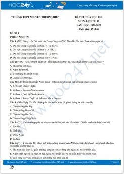 Bộ 5 đề thi giữa HK2 môn Lịch Sử 12 năm 2021-2022 có đáp án Trường THPT Nguyễn Thượng Hiền