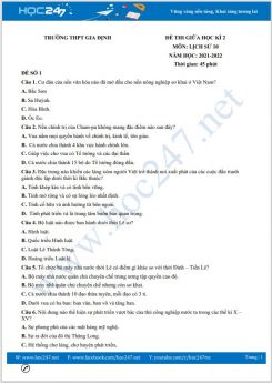 Bộ 5 đề thi giữa HK2 môn Lịch Sử 10 năm 2021-2022 có đáp án Trường THPT Gia Định