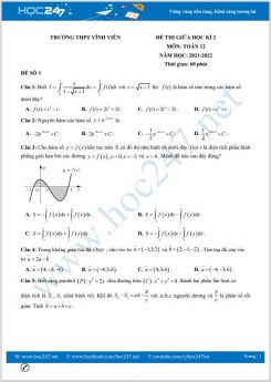 Bộ 5 đề thi giữa HK2 môn Toán 12 năm 2021-2022 có đáp án Trường THPT Vĩnh Viễn