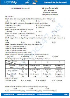 Bộ 5 đề thi giữa HK2 môn Hóa học 12 năm 2021-2022 có đáp án Trường THPT Thạnh Lộc