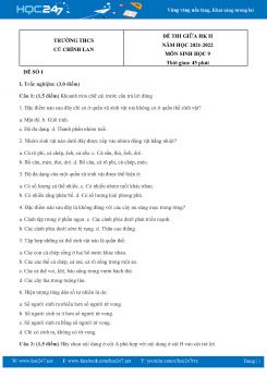 Bộ 5 Đề thi giữa HK2 môn Sinh Học 9 năm 2021-2022 Trường THCS Cù Chính Lan có đáp án