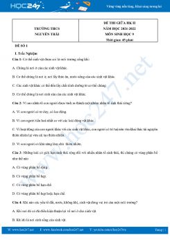 Bộ 5 Đề thi giữa HK2 môn Sinh Học 9 năm 2022 Trường THCS Nguyễn Trãi có đáp án