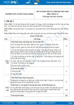 Bộ 5 đề thi giữa HK2 môn GDCD 10 có đáp án năm 2021-2022 Trường THPT Huỳnh Thúc Kháng