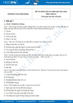 Bộ 5 đề thi giữa HK2 môn GDCD 8 có đáp án năm 2021-2022 Trường THCS Hồng Bàng