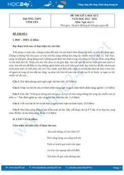 Bộ 3 đề thi giữa HK2 môn Ngữ văn 11 năm 2021-2022 có đáp án trường THPT Vĩnh Yên