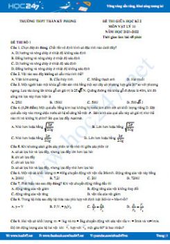 Bộ 5 đề thi giữa HK2 môn Vật Lý 10 năm 2021-2022 có đáp án Trường THPT Trần Kỳ Phong