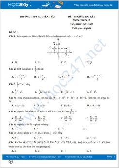 Bộ 5 đề thi giữa HK2 môn Toán 12 năm 2021-2022 có đáp án Trường THPT Nguyễn Trãi