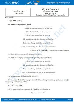 Bộ 3 đề thi giữa HK2 môn Ngữ văn 10 năm 2021-2022 có đáp án trường THPT Gia Định