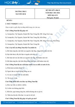 Bộ 5 Đề thi giữa HK2 môn Địa Lí 9 năm 2021-2022 Trường THCS Nguyễn Huệ có đáp án