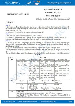 Bộ 5 đề thi giữa HK2 môn Sinh học 11 năm 2021 - Trường THPT Nhân Chính có đáp án