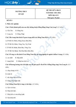 Bộ 5 Đề thi giữa HK2 môn Địa Lí 9 năm 2021-2022 Trường THCS Lê Lợi có đáp án