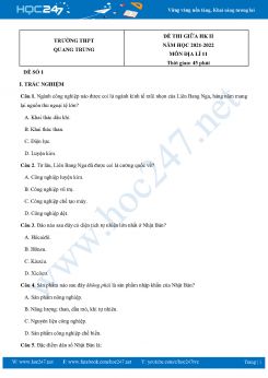 Bộ 5 Đề thi giữa HK2 môn Địa Lí 11 năm 2021-2022 Trường THPT Quang Trung có đáp án