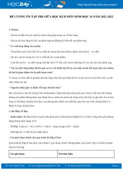 Đề cương ôn tập giữa HK2 môn Sinh Học 10 năm 2021-2022