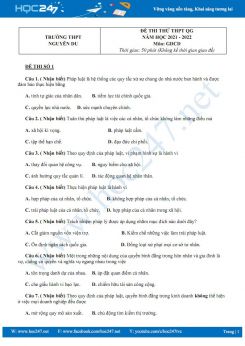 Bộ 3 đề thi thử THPT QG môn GDCD năm 2021-2022 trường THPT Nguyễn Du