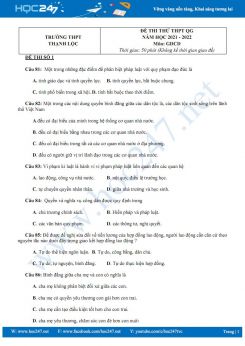 Bộ 3 đề thi thử THPT QG môn GDCD năm 2021-2022 trường THPT Thạnh Lộc