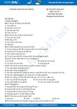 Bộ 5 đề thi giữa HK2 môn Vật Lý 7 năm 2021-2022 có đáp án Trường THCS Quang Trung