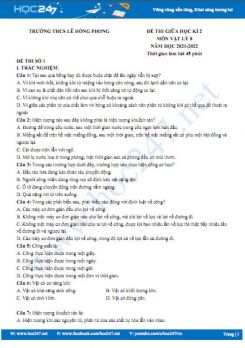 Bộ 5 đề thi giữa HK2 môn Vật Lý 8 năm 2021-2022 có đáp án Trường THCS Lê Hồng Phong