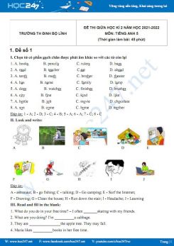 Bộ 5 đề thi giữa HK2 môn Tiếng Anh 5 có đáp án năm 2021-2022 Trường TH Đinh Bộ Lĩnh