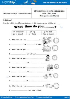Bộ 5 đề thi giữa HK2 môn Tiếng Anh 4 có đáp án năm 2021-2022 Trường TH Trần Quang Vinh