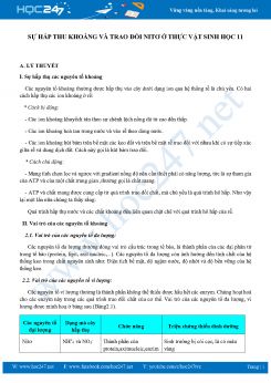Sự hấp thu khoáng và trao đổi Nitơ ở thực vật Sinh học 11