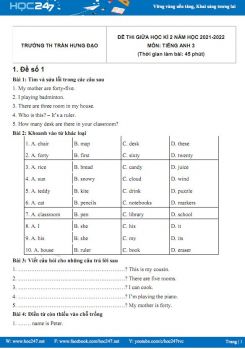 Bộ 5 đề thi giữa HK2 môn Tiếng Anh 3 có đáp án năm 2021-2022 Trường TH Trần Hưng Đạo