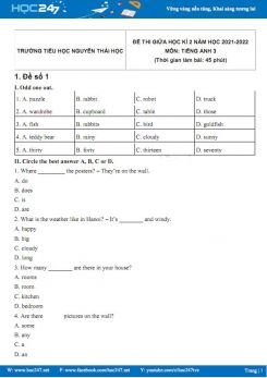 Bộ 5 đề thi giữa HK2 môn Tiếng Anh 3 có đáp án năm 2021-2022 Trường TH Nguyễn Thái Học