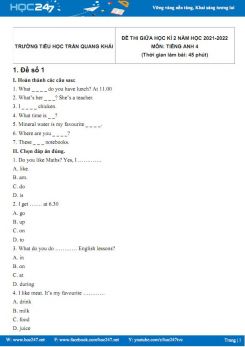 Bộ 5 đề thi giữa HK2 môn Tiếng Anh 4 có đáp án năm 2021-2022 Trường TH Trần Quang Khải