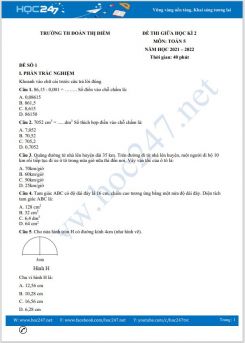 Bộ 5 đề thi giữa HK2 môn Toán 5 năm 2021-2022 có đáp án Trường TH Đoàn Thị Điểm