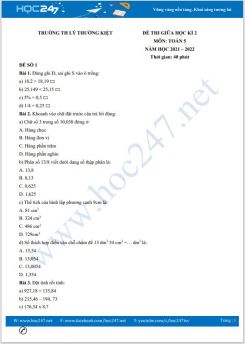 Bộ 5 đề thi giữa HK2 môn Toán 5 năm 2021-2022 có đáp án Trường TH Lý Thường Kiệt