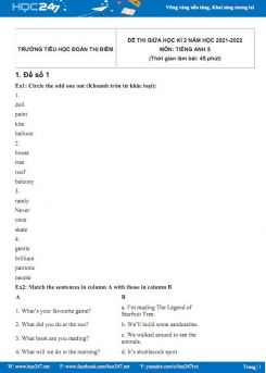 Bộ 5 đề thi giữa HK2 môn Tiếng Anh 5 có đáp án năm 2021-2022 Trường TH Đoàn Thị Điểm