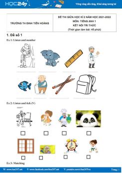 Bộ 5 đề thi giữa HK2 môn Tiếng Anh 1 KNTT có đáp án năm 2021-2022 Trường TH Đinh Tiên Hoàng