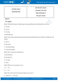 Bộ 5 Đề thi giữa HK2 môn Sinh Học 8 năm 2022 Trường THCS Đinh Bộ Lĩnh có đáp án