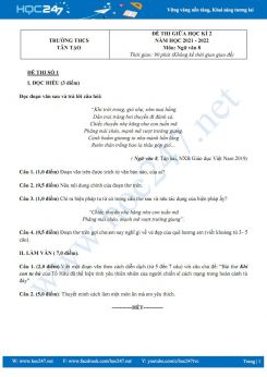 Bộ 3 đề thi giữa HK2 môn Ngữ văn 8 năm 2021-2022 có đáp án trường THCS Tân Tạo