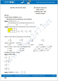 Bộ 5 đề thi giữa HK2 môn Toán 4 năm 2021-2022 có đáp án Trường TH Nguyễn Trãi