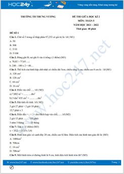 Bộ 5 đề thi giữa HK2 môn Toán 5 năm 2021-2022 có đáp án Trường TH Trưng Vương