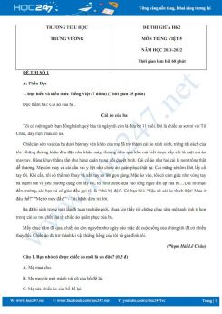 Bộ 3 đề thi giữa HK2 môn Tiếng Việt 5 có đáp án năm 2021-2022 Trường TH Trưng Vương