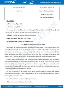 Bộ 3 đề thi giữa HK2 môn Tiếng Việt 4 có đáp án năm 2021-2022 Trường TH Mê Linh