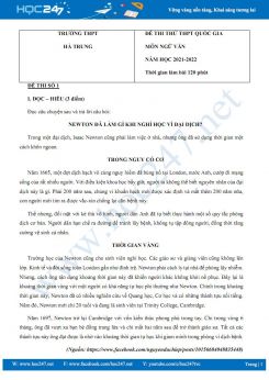 Bộ 3 đề thi thử THPT QG môn Ngữ văn năm 2021-2022 có đáp án trường THPT Hà Trung