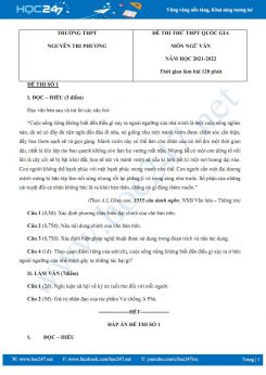 Bộ 3 đề thi thử THPT QG môn Ngữ văn năm 2021-2022 có đáp án trường THPT Nguyễn Tri Phương