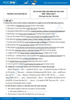 Bộ 5 đề thi HSG môn Tiếng Anh 8 có đáp án năm 2021-2022 Trường THCS Nguyễn Trãi